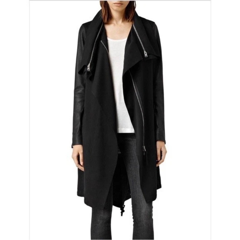 AllSaints Luna Parka black premium lamb leather sleeves & Italian wool blend